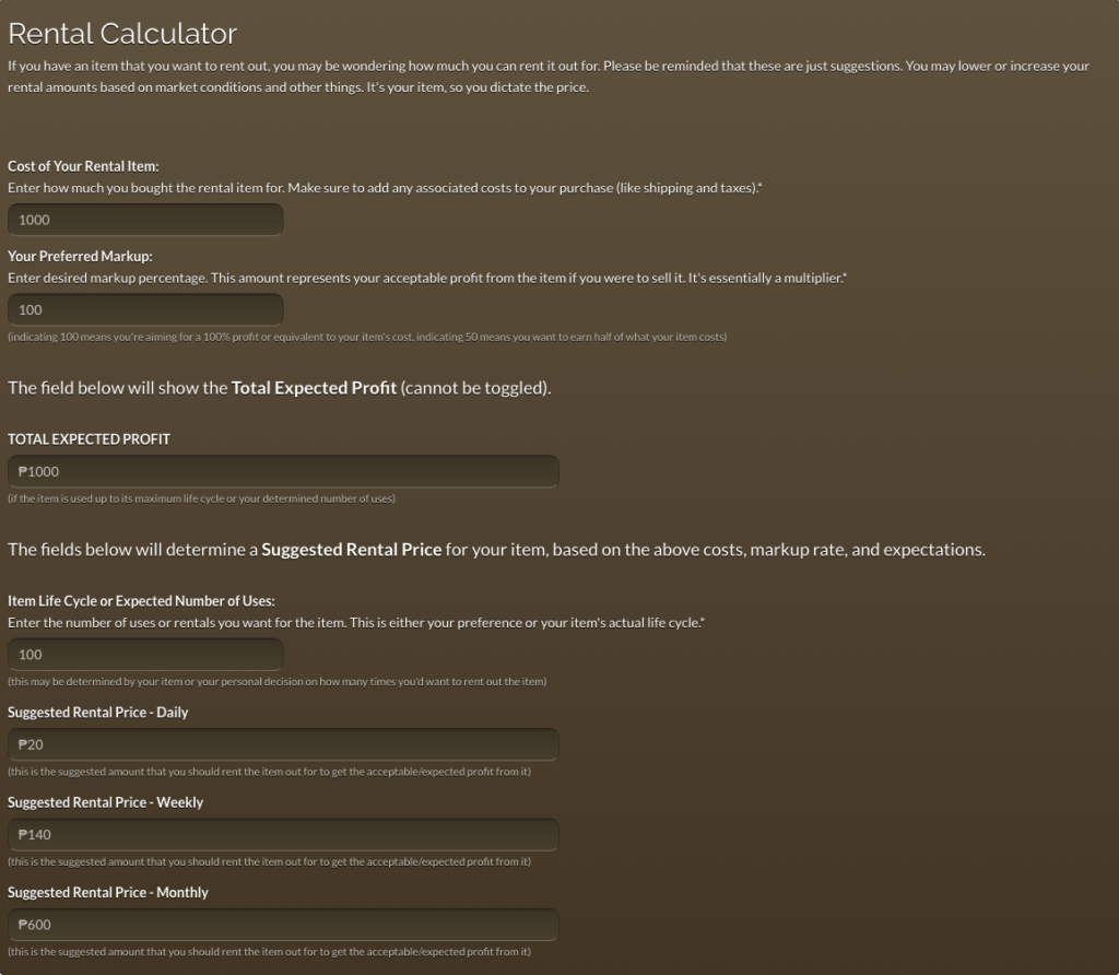 iRent Mo rental calculator for rental equipment