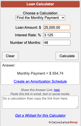 Loan calculator from calculatorsoup.com