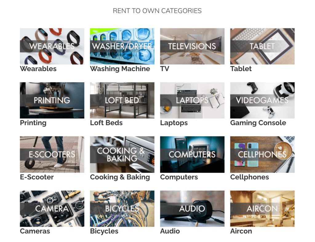 rent to own categories at irent mo