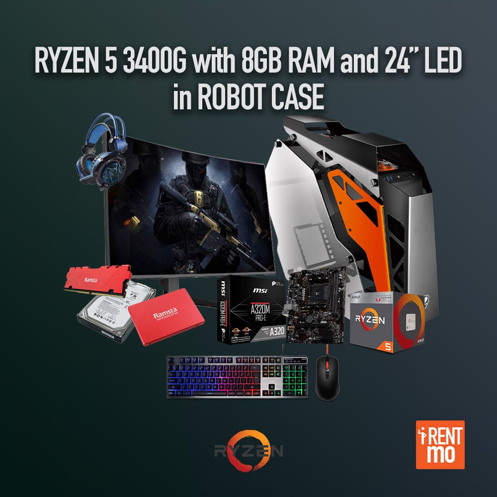 RYZEN 5 3400G 8GB RAM, 24" IPS LED + Robot Case