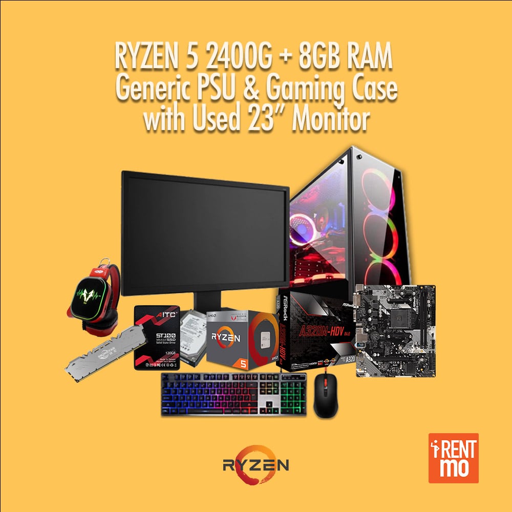 ryzen 5 2400g with gaming case and used monitor